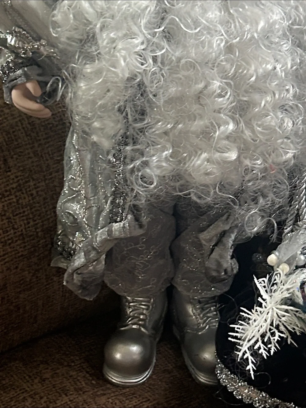 Silver White Curly-Bearded Santa Figurine 18” NWOT